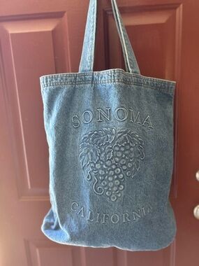 Sonoma Denim Tote in Blue with Embroidered Grape Motif